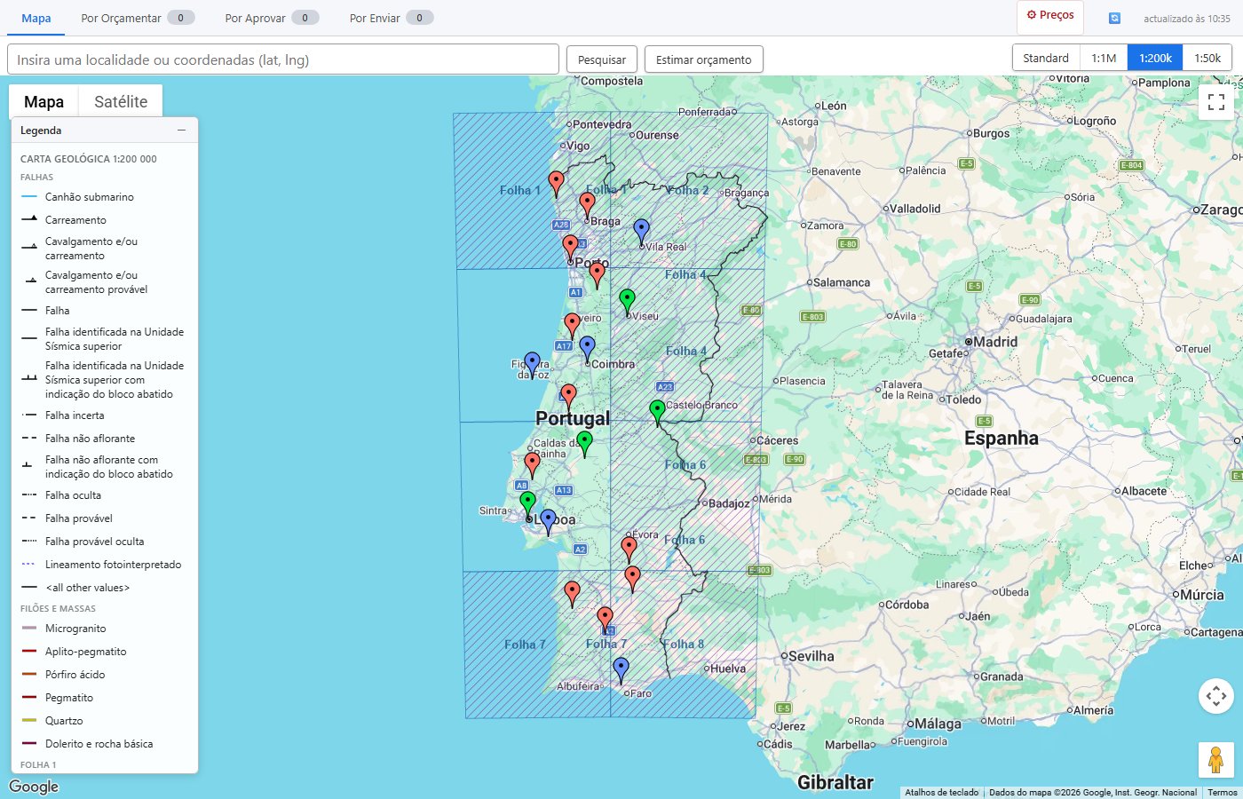 1:200 000 vector map with a live legend that only lists the formations inside the current view.