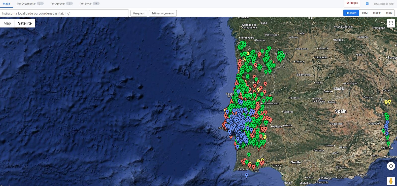 Satellite view, useful for spotting access roads to rural sites that don't show on the standard map.